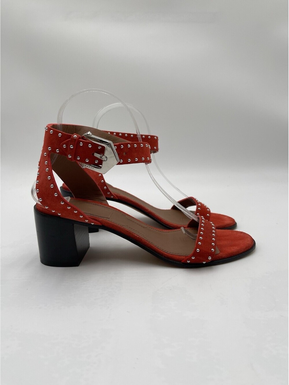 Givenchy Studded Ankle Strap Sandals Orange Suede Open Toe Heels Size 38.5